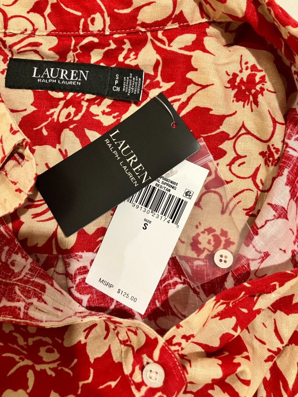 NWT Lauren Ralph Lauren Floral Linen Button Front Shirt Red Tan Size S - Picture 7 of 7